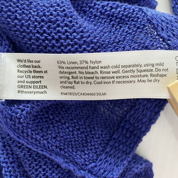 Eileen Fisher Women Sweater Size 2X Blue Loose Knit Linen Blend Open Front - Picture 8 of 11